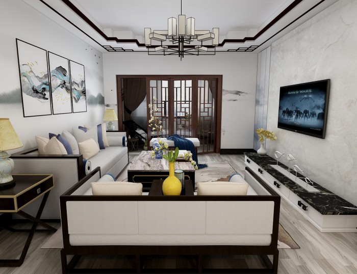 中聯(lián)依山伴城115㎡新中式實景裝修風格